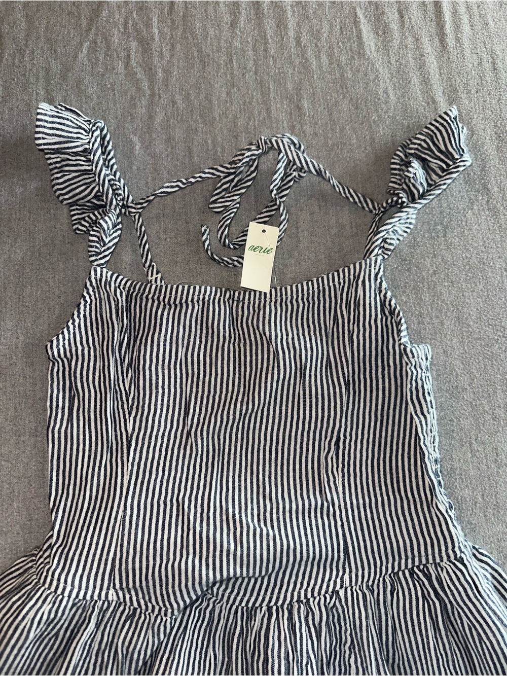 Aerie Blue and White Pinstripe Midi Dress with Ruffle Straps - Picture 6 of 6